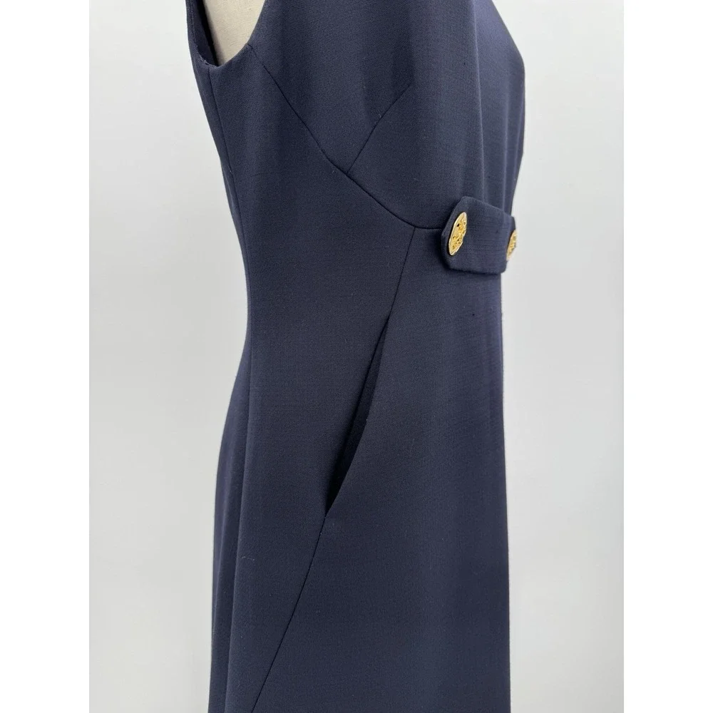 Tory Burch Women Brynn Navy Sleeveless Ponte Wool Blend Dress Size 8 Old Money